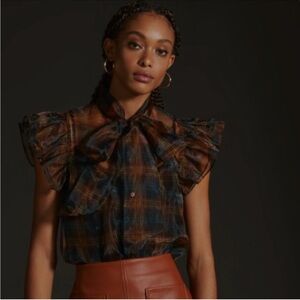 Current Air Sheer Plaid blouse with black tank